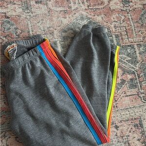 Aviator Nation Gray Sweatpants with Multicolor Stripes